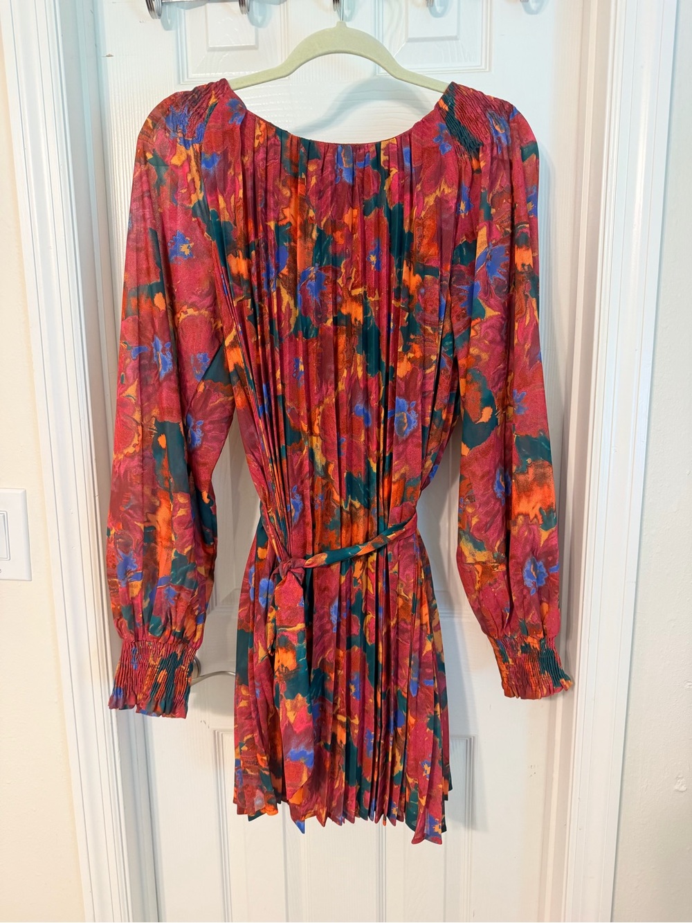 Flying Tomato Red Floral Pleated Mini Dress with Belt